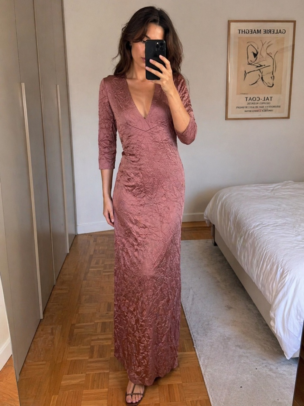 Miu Miu Dusty Rose V-Neck Maxi Dress